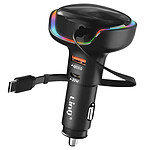 LinQ Chargeur Voiture USB-C 20W et USB QC 3.0 avec Anneau LED et Câble Type-C 30W Noir