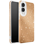 Avizar Coque pour Galaxy S25 Edge Conception Bi-Matière et Finition Pailletée Dorée