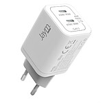 Jaym Chargeur Secteur Double USB-C Rapide 65W PD / PPS Ultra-Compact GaN Blanc