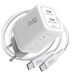 Jaym Chargeur Secteur 2 USB-C GaN 65W PD-PPS avec Câble USB-C vers USB-C 100W 2m Blanc
