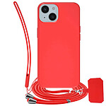 Jaym Coque pour iPhone 15 Plus en Silicone avec Cordon et Poignet Inclus Rouge