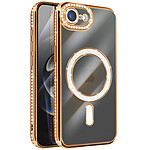 Avizar Coque pour iPhone 16e Compatible MagSafe avec Contour Strassé Dorée