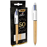BIC Pack 3 Stylo Bille 4 couleurs (2 Or Givré et 1 Argent Métallisé)