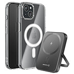 Swissten Pack MagSafe iPhone 15 avec Coque Bi-matière  et Powerbank 5000 mAh Transparent