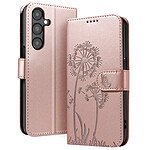 Zanaé Étui Portefeuille pour Galaxy A05s Premium Design Fleurs Papillon Rose champagne