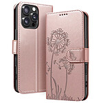 Zanaé Étui Portefeuille pour iPhone 16 Pro Premium Design Fleurs Papillon Rose champagne