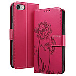 Zanaé Étui Portefeuille pour iPhone 7 / 8 / SE 2022 Premium Design Fleurs Papillon Rouge