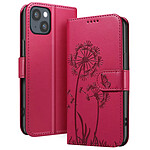 Zanaé Étui Portefeuille pour iPhone 13 / 14 Premium Design Fleurs Papillon Rouge