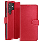 Zanaé Étui Portefeuille pour Samsung Galaxy S22 Ultra Support et Languette Rouge