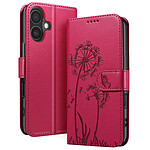 Zanaé Étui Portefeuille pour iPhone 16 Premium Design Fleurs Papillon Rouge