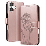 Zanaé Étui Portefeuille pour iPhone 17 Premium Design Fleurs Papillon Rose champagne