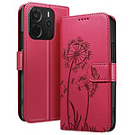 Zanaé Étui Portefeuille pour Redmi Note 14 4G Premium Design Fleurs Papillon Rouge