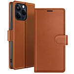 Zanaé Étui Portefeuille pour iPhone 15 Pro Max avec Support et Languette Magnétique Marron