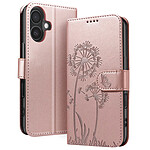 Zanaé Étui Portefeuille pour iPhone 16 Premium Design Fleurs Papillon Rose champagne