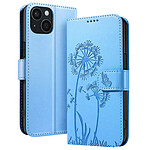 Zanaé Étui Portefeuille pour iPhone 15 Premium Design Fleurs Papillon Bleu clair