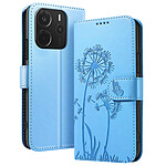 Zanaé Étui Portefeuille pour Redmi Note 14 4G Premium Design Fleurs Papillon Bleu clair
