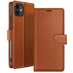 Zanaé Étui Portefeuille pour iPhone 11 Support et Languette Magnétique Marron