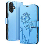 Zanaé Étui Portefeuille pour iPhone 16 Premium Design Fleurs Papillon Bleu clair