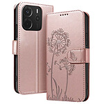 Zanaé Étui Portefeuille pour Redmi Note 14 4G Premium Design Fleurs Papillon Rose champagne