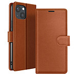 Zanaé Étui Portefeuille pour iPhone 13 Mini Support et Languette Magnétique Marron