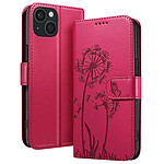 Zanaé Étui Portefeuille pour iPhone 15 Premium Design Fleurs Papillon Rouge