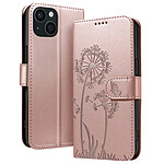 Zanaé Étui Portefeuille pour iPhone 15 Premium Design Fleurs Papillon Rose champagne