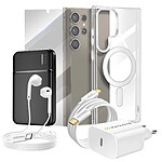 Mayaxess Pack Complet pour Galaxy S24 Ultra Coque, Verre, Chargeur, Batterie Externe, Écouteurs (6 pièces) Transparent