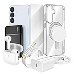 Mayaxess Pack Elite pour Galaxy S25 Plus Coque, Verre, Chargeur, Batterie Externe, Magsafe, Écouteurs Bluetooth (7 pièces) Transparent