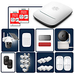 Daewoo - Pack Alarme Maison sans Fil Elite (Harmonie+) - Centrale PA501Z - Kit XXL 19 Accessoires + 1 Caméra Solaire Motorisée & 1 Intérieure