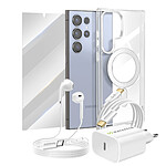 Mayaxess Pack Essentiel pour Galaxy S24 Ultra Coque, Verre, Chargeur, Écouteurs (5 pièces) Transparent