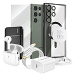 Mayaxess Pack Elite pour Galaxy S23 Ultra Coque, Film, Chargeur, Batterie Externe, Magsafe, Écouteurs Bluetooth (7 pièces) Noir