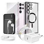 Mayaxess Pack Complet pour Galaxy S23 Ultra Coque, Film, Chargeur, Batterie externe, écouteurs (6 pièces) Noir