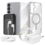 Mayaxess Pack Complet pour Galaxy S25 Plus Coque, Verre, Chargeur, Batterie Externe, Écouteurs (6 pièces) Transparent