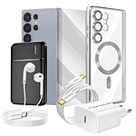Mayaxess Pack Complet pour Galaxy S25 Ultra Coque, Verre, Chargeur, Batterie externe, Écouteurs (6 pièces) Argent