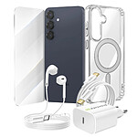 Mayaxess Pack Essentiel pour Galaxy S25 Plus Coque, Verre, Chargeur, Écouteurs (5 pièces) Transparent
