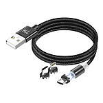 Avizar Câble Magnétique 3-en-1 USB-C / Lightning / Micro-USB vers USB-A 1m Noir