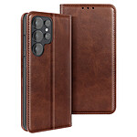 Avizar Étui Folio Portefeuille pour Galaxy S26 Ultra Effet Cuir avec Support Vidéo Marron foncé