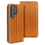 Avizar Étui Folio Portefeuille pour Galaxy S26 Ultra Effet Cuir avec Support Vidéo Marron clair