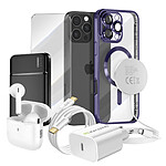 Mayaxess Pack Elite pour iPhone 16 Pro Max Coque, Verre, Chargeur, Batterie Externe, Magsafe, Écouteurs Bluetooth (7 pièces) Violet