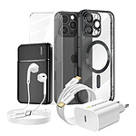 Mayaxess Pack Complet pour  iPhone 16 Pro Max Coque, Verre, Chargeur, Batterie externe, écouteurs (6 pièces) Noir