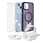 Mayaxess Pack Essentiel pour iPhone 14 Coque, Verre, Chargeur, Écouteurs (5 pièces) Violet
