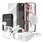 Mayaxess Pack Elite pour iPhone 16 Pro Max Coque, Verre, Chargeur, Batterie Externe, Magsafe, Écouteurs Bluetooth (7 pièces) Rose