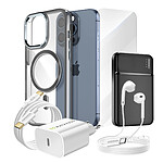Mayaxess Pack Complet pour  iPhone 15 Pro Coque, Verre, Chargeur, Batterie externe, écouteurs (6 pièces) Noir