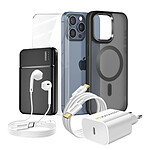 Mayaxess Pack Complet pour  iPhone 15 Pro Max Coque, Verre, Chargeur, Batterie externe, écouteurs (6 pièces) Noir