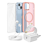 Mayaxess Pack Essentiel pour iPhone 14 Coque, Verre, Chargeur, Écouteurs (5 pièces) Rose