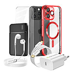 Mayaxess Pack Complet pour  iPhone 16 Pro Max Coque, Verre, Chargeur, Batterie externe, écouteurs (6 pièces) Rouge