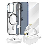 Mayaxess Pack Essentiel pour iPhone 15 Pro Coque, Verre, Chargeur, Écouteurs (5 pièces) Noir