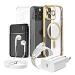 Mayaxess Pack Complet pour  iPhone 16 Pro Max Coque, Verre, Chargeur, Batterie externe, écouteurs (6 pièces) Dorée