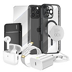 Mayaxess Pack Elite pour iPhone 16 Pro Max Coque, Verre, Chargeur, Batterie Externe, Magsafe, Écouteurs Bluetooth (7 pièces) Noir