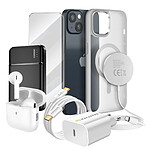 Mayaxess Pack Elite pour  iPhone 14 Coque, Verre, Chargeur, Batterie Externe, Magsafe, Écouteurs Bluetooth (7 pièces) Gris